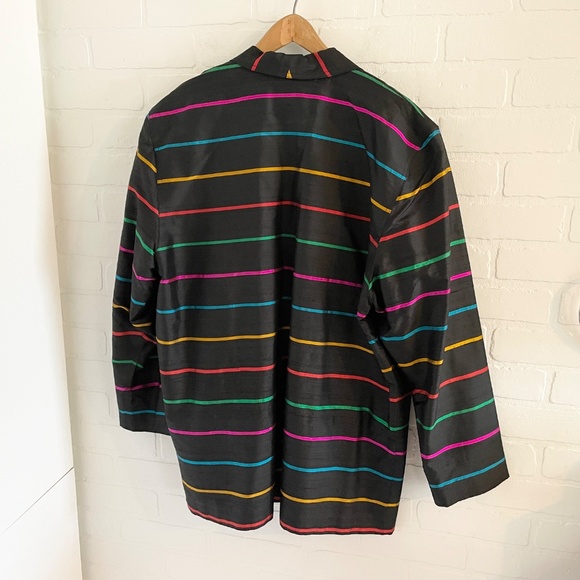 Vintage Women’s Blazer Silk Rainbow Striped Oversized Pockets Single breast 14 - Picture 7 of 8